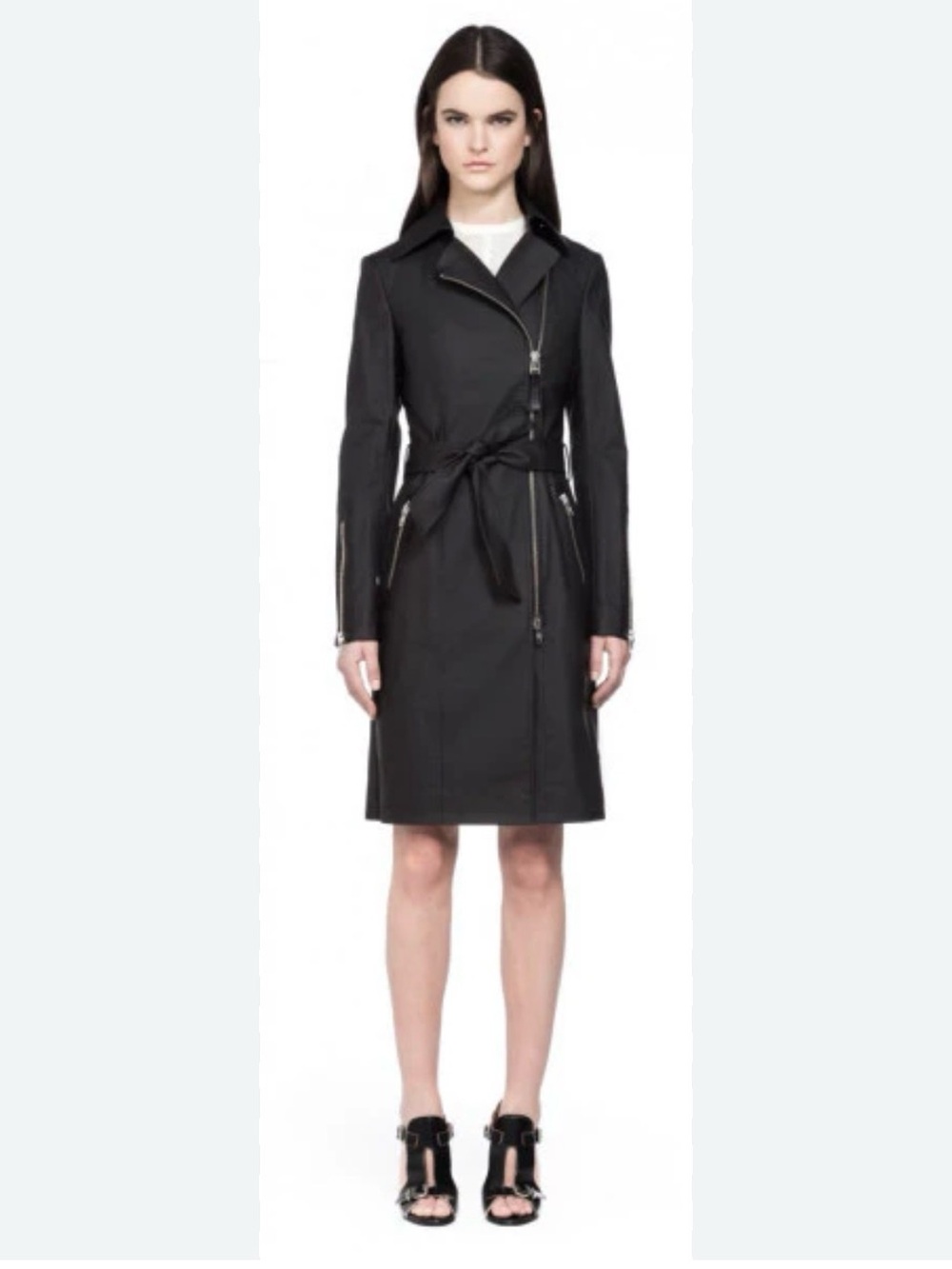 Black Mackage,Women's Asymmetrical Zip Estela, belted Trench Coat - Picture 1 of 14